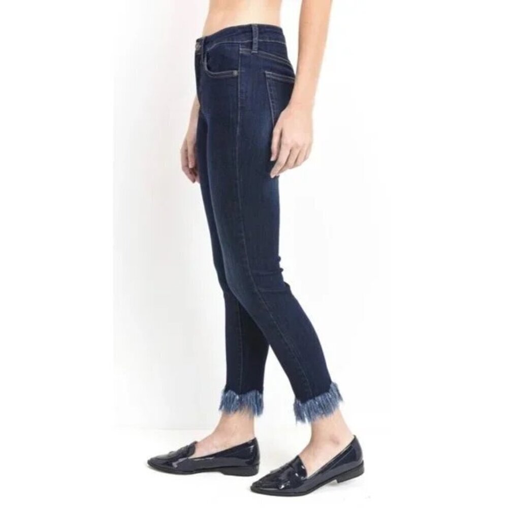 EUC Just Black Denim Fringe Hem Ankle Jeans Shark Bite Stretch Indigo US Made 29